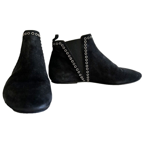 Isabel Marant Bootie Suede Grommet Embellish Pull-On Flat Black Size 7.5-8 GUC - Picture 1 of 13